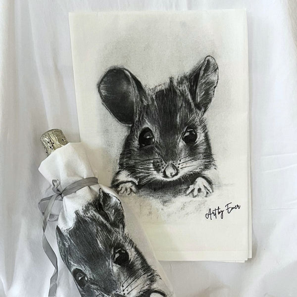 Adorable Little Grey Mouse Flour Sack Towel