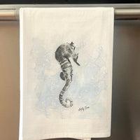 seahorse swims in a drawing on a flour sack towel