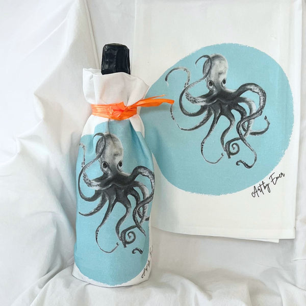 two octopus drawing towels 