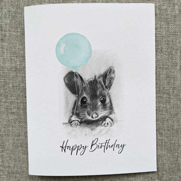 Little Grey Mouse Happy Birthday Card