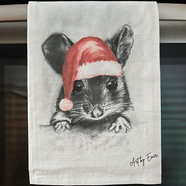 Little Grey Santa Mouse Flour Sack Towel