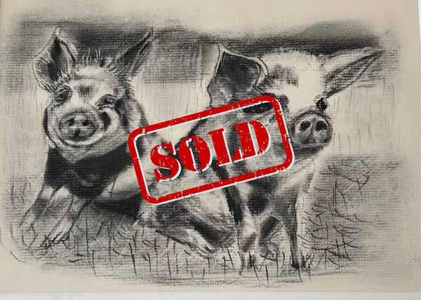 Original Drawing Two Little Piggies 12" x 9"